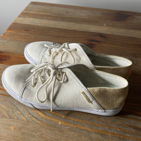 Tommy Hilfiger Cream Canvas Lace Up Sneakers Women's Shoes Size 8M - Picture 1 of 11